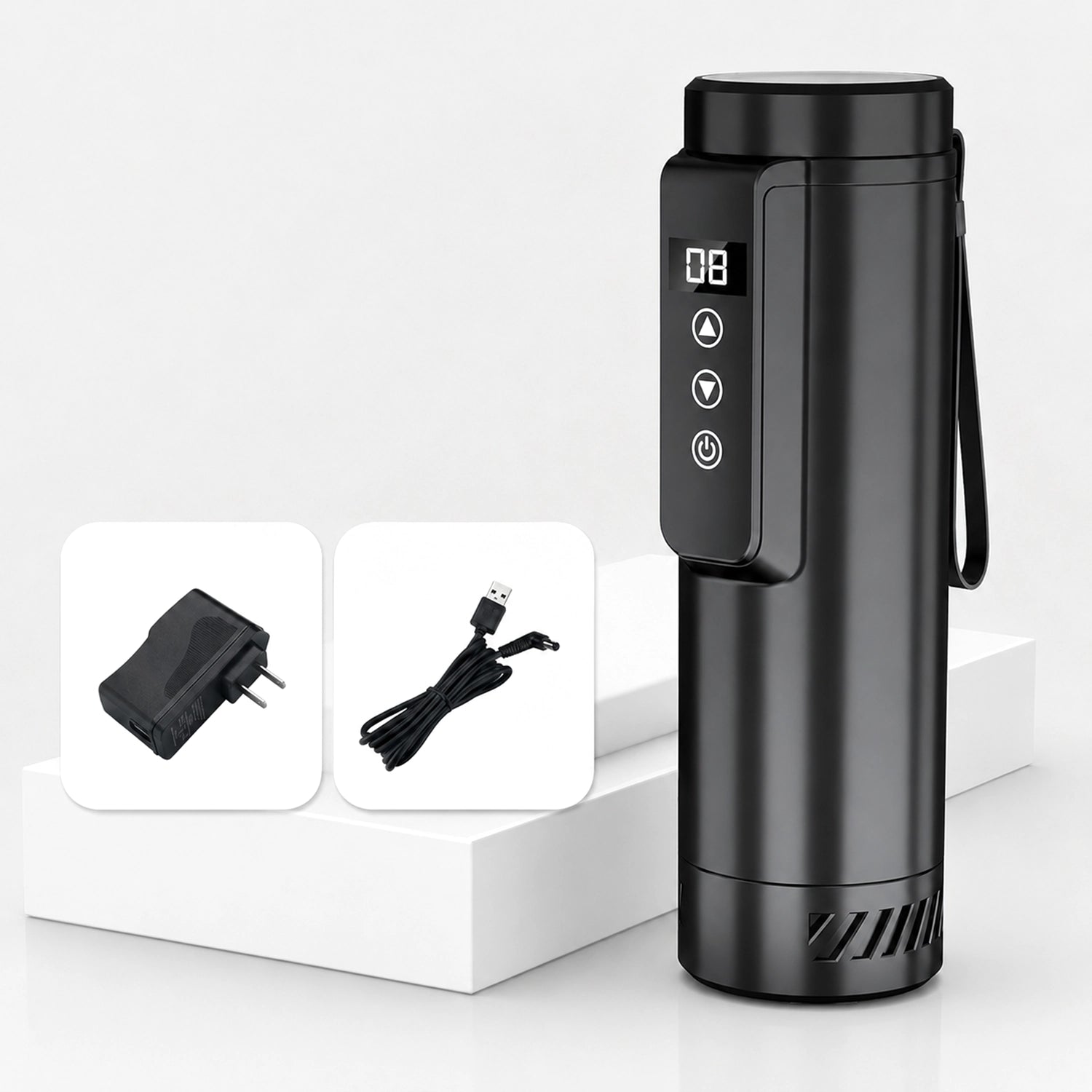 The Pepkase Cooler in black with feature callouts and dimensions
