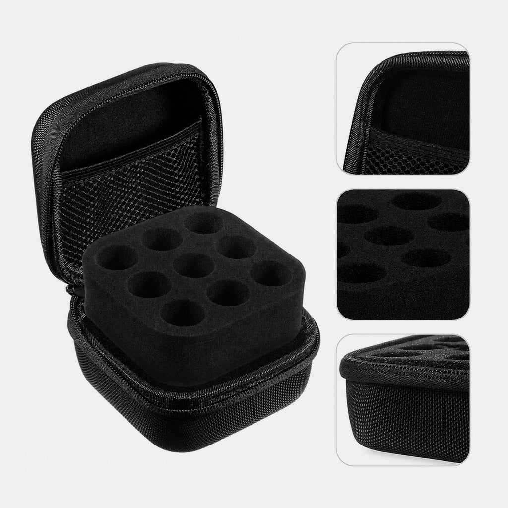 Close-up of the Pepkase Vial Case interior showing protective foam slots