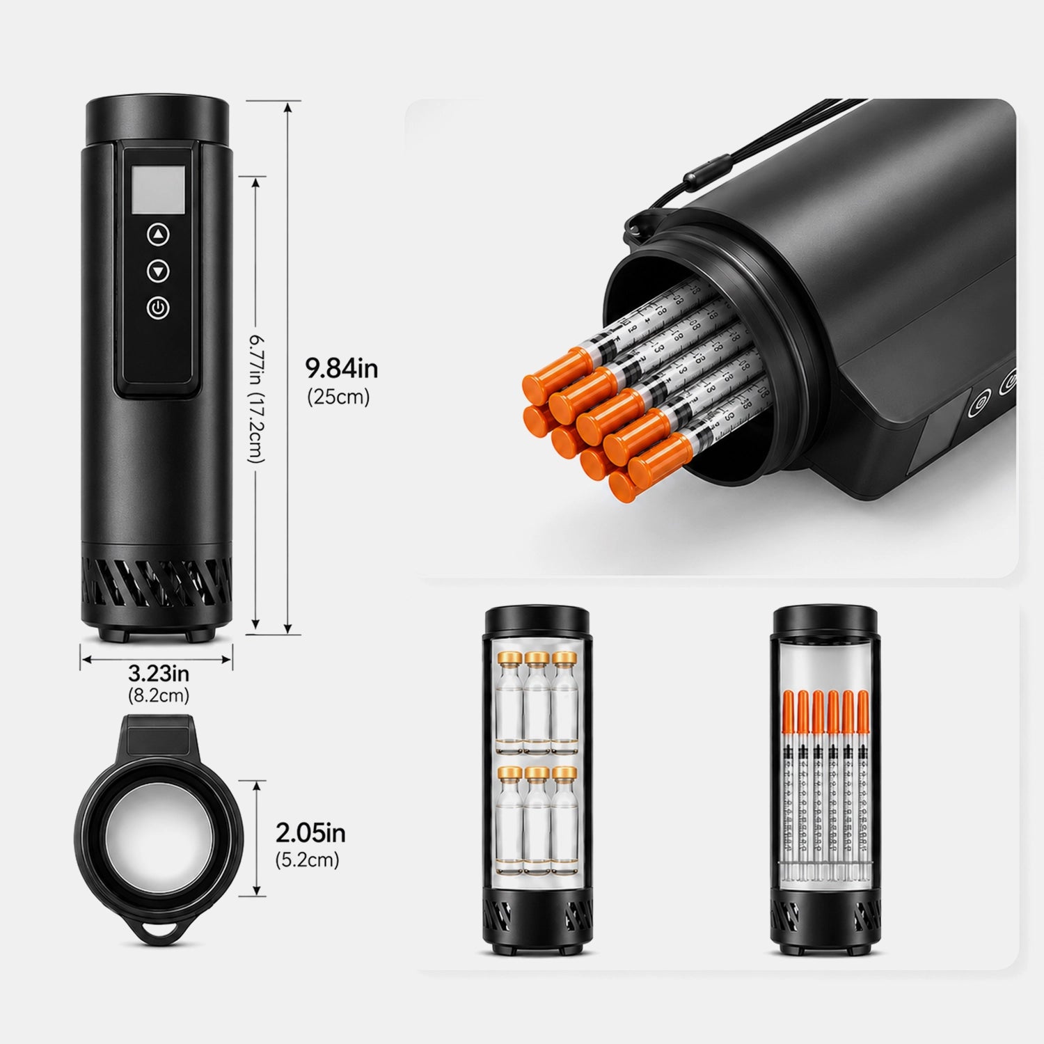 The Pepkase Cooler features infographic — digital display, active cooling, USB power
